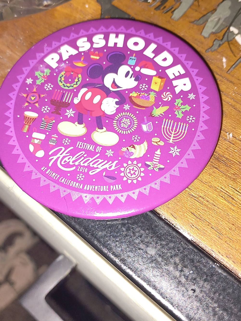 Disney Purple Mickey Passholder Holiday Button